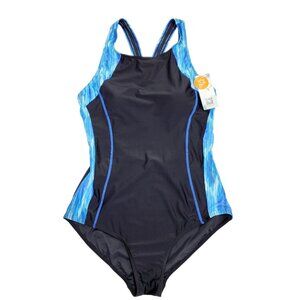 Womens UPF 50+ Racerback One-Piece Swimsuit Black Size L Swimwear